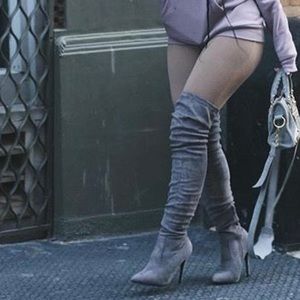 Sold ! Grey thigh high boots new worm brand new 👢😍‼️